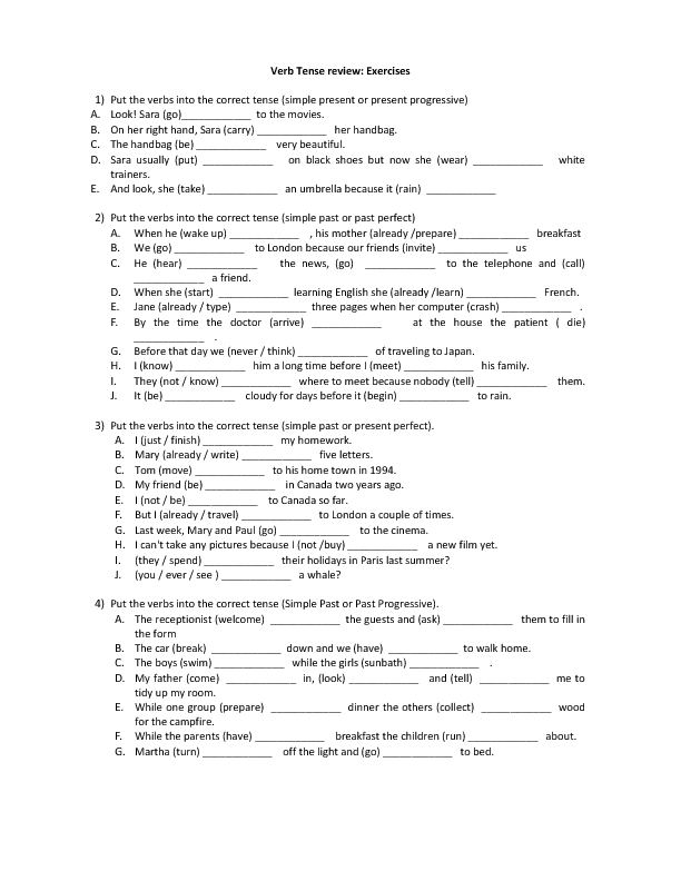 Mixed Verb Tense Exercises