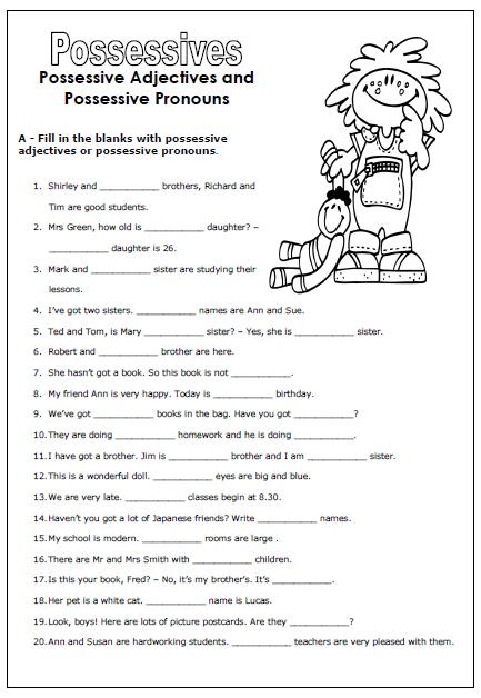 Personal Pronouns And Possessive Adjectives Worksheets