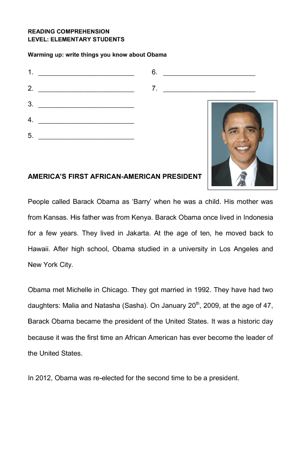 ️barack Obama Comprehension Worksheet Free Download