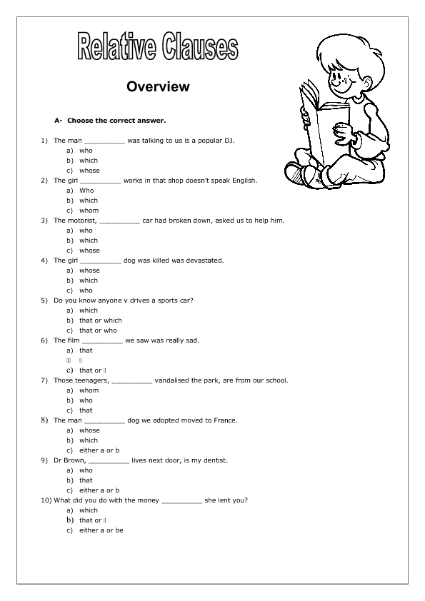 Relative Clauses Worksheets For Grade 7 With Answers