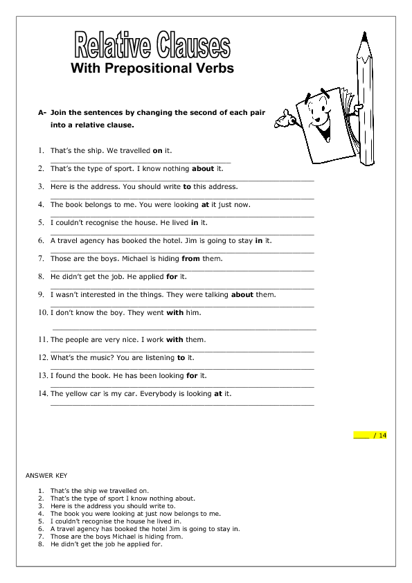 Relative Clauses With Prepositional Verbs Worksheet