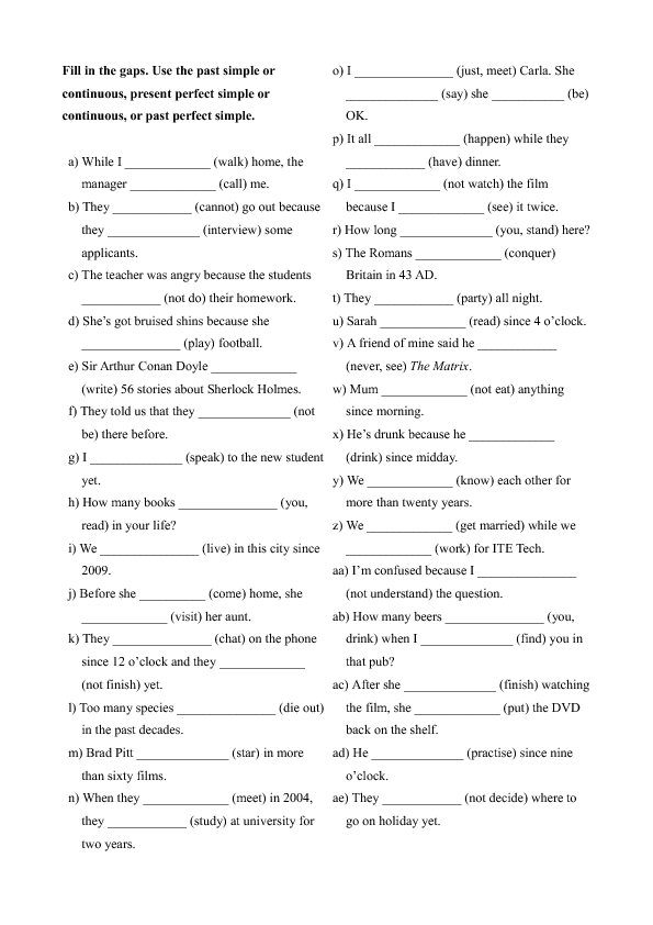 Present Perfect And Present Perfect Progressive Exercises