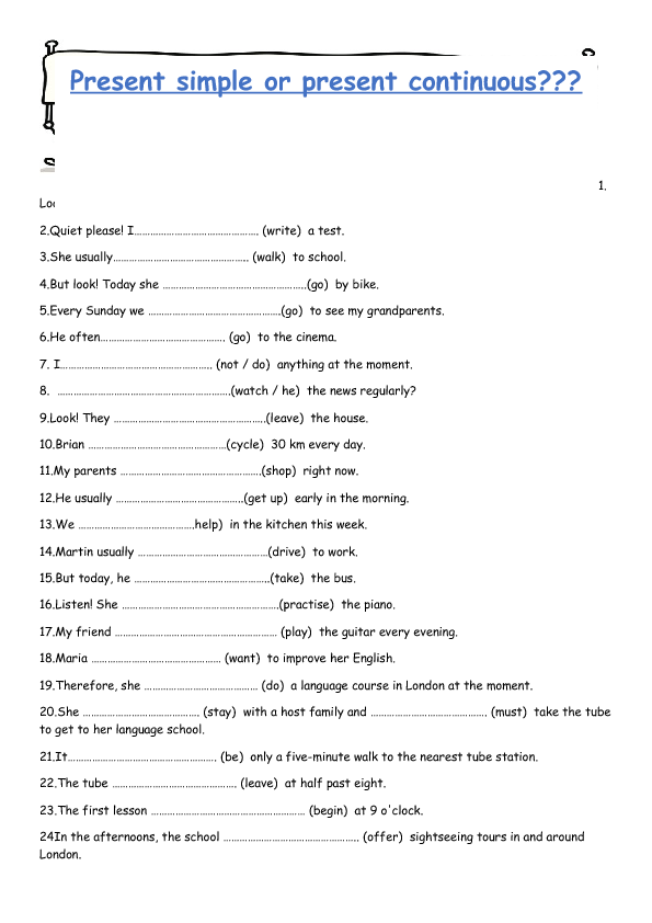 Present Simple And Present Continuous Tense Exercises