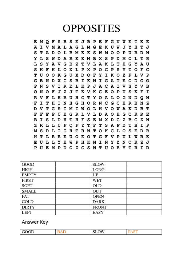 105 FREE Opposites Worksheets