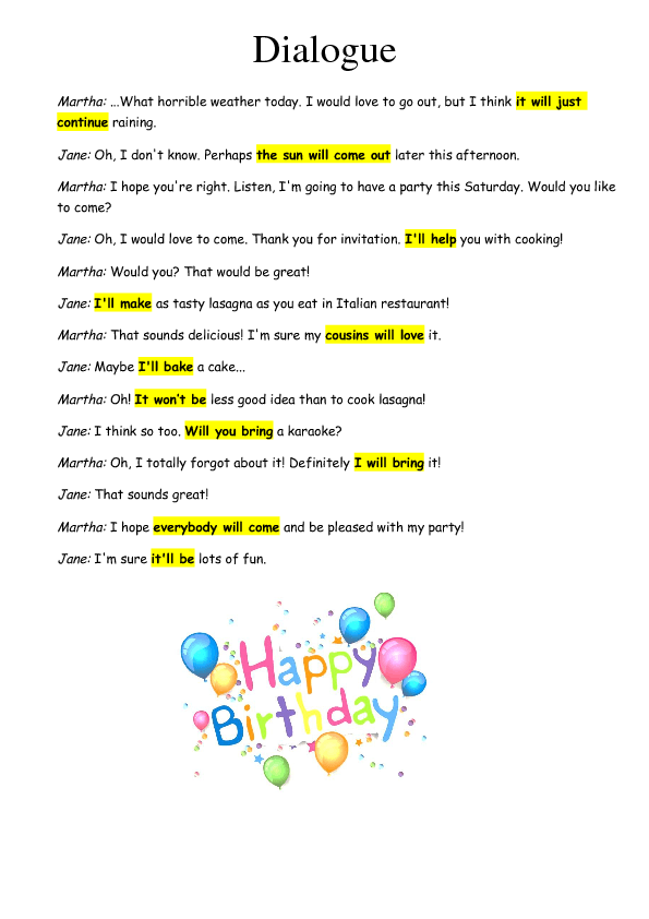 Plans for B-day Party (Future Simple)