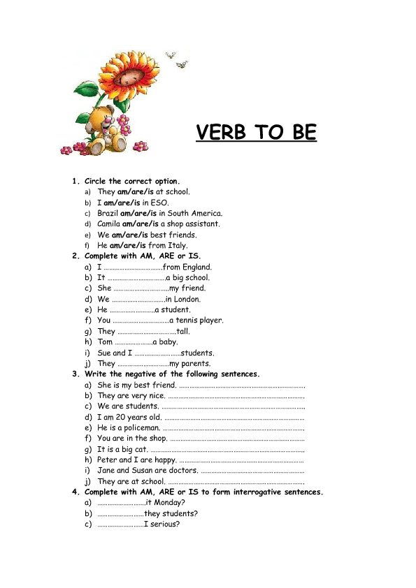 Verb To Be Affirmative Negative And Interrogative Exercises Pdf