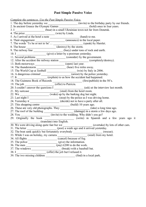 Past Simple Passive Worksheet With Answers