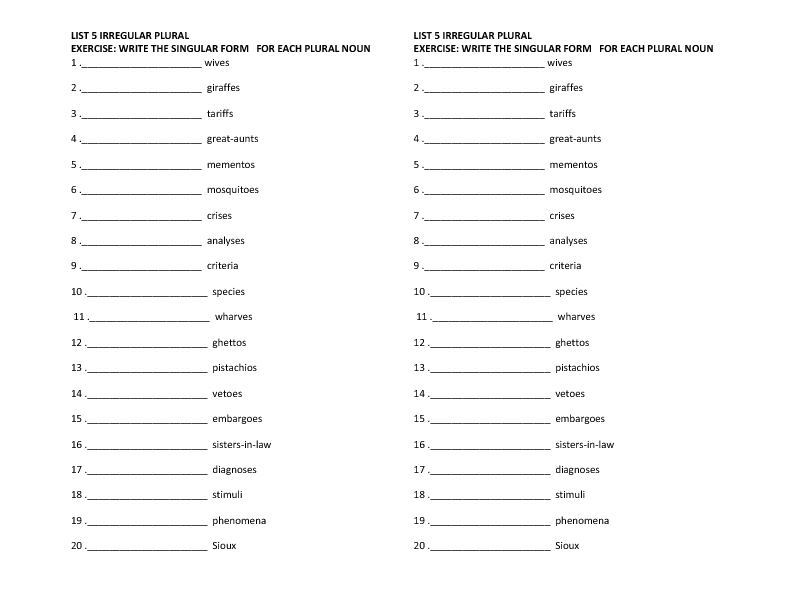 Spelling Irregular Plurals