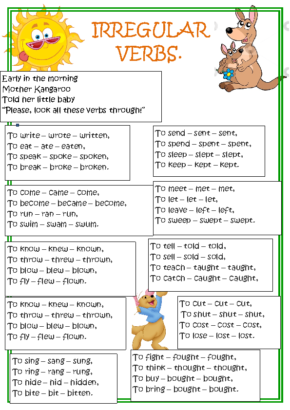 Worksheets Irregular Verbs