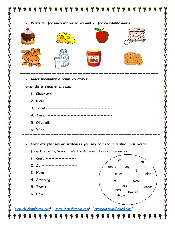Countable Nouns Worksheets For Grade 4
