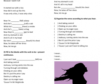 Song Worksheet: Mr Brightside (Present Continuous)