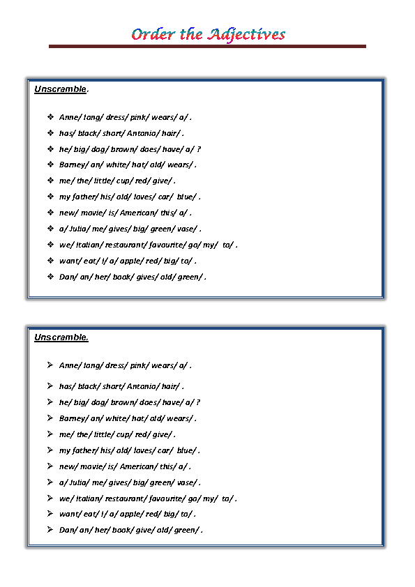 Types Of Adjectives Worksheet Pdf