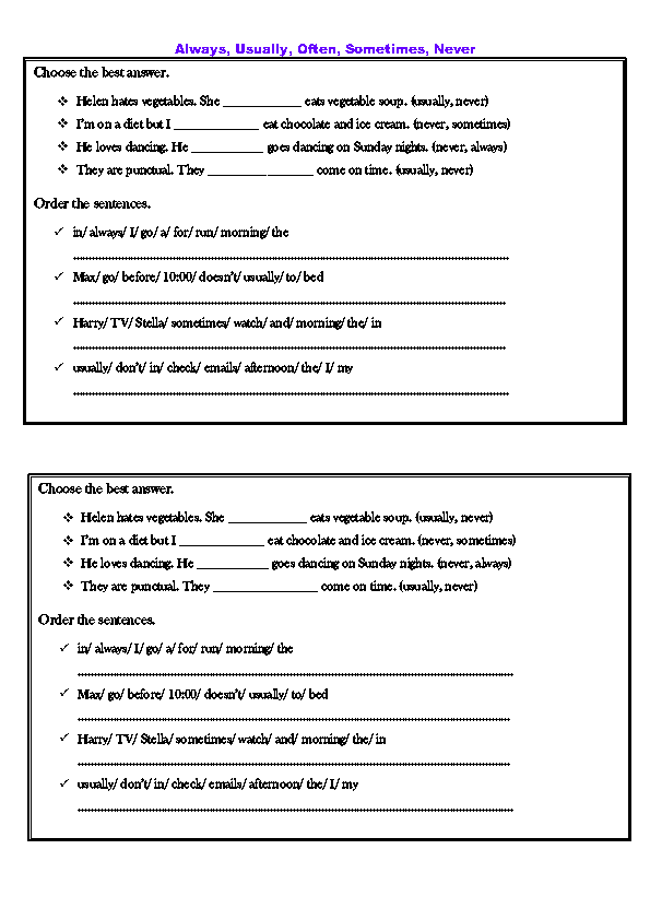 Worksheet For Adverbs Of Frequency