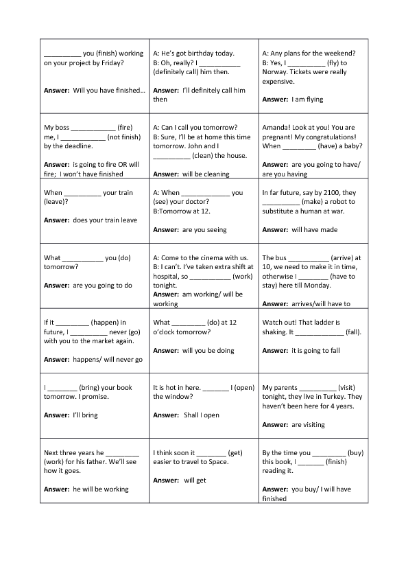 Esl Future Tense Conversation Activities For Spanish Students