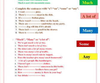 Quantifiers ( a Lot of, Many, Much)