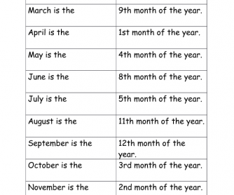 Months and Numbers - Matching Exercise