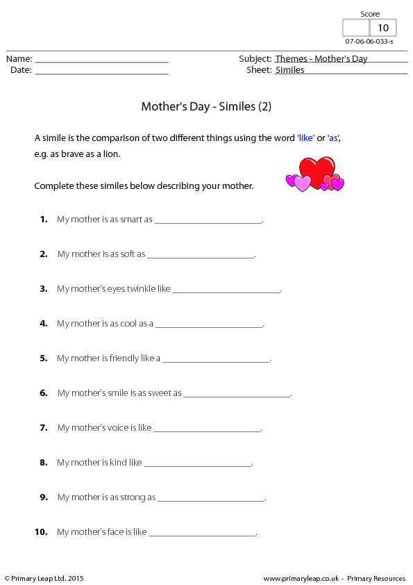 Mother's Day - Similes (2)