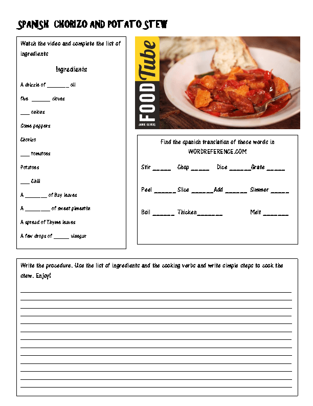 Write a recipe homework