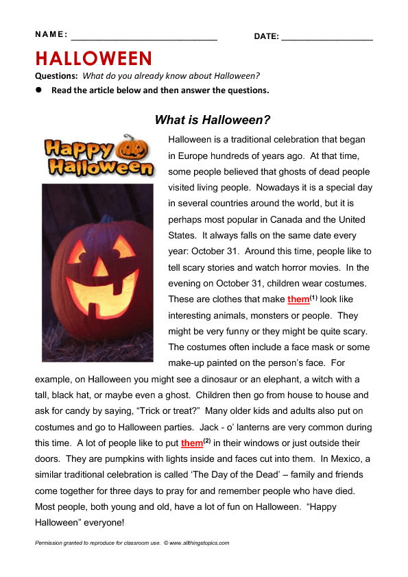 Halloween Reading Passages 4th Grade