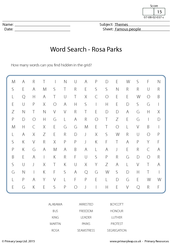 Word Search Rosa Parks