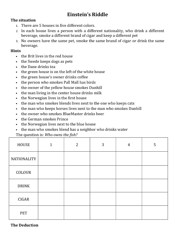 Printable Einstein Riddles Customize And Print