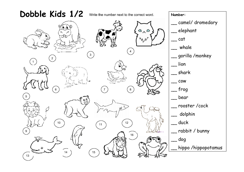 Dobble Kids Animal Worksheet