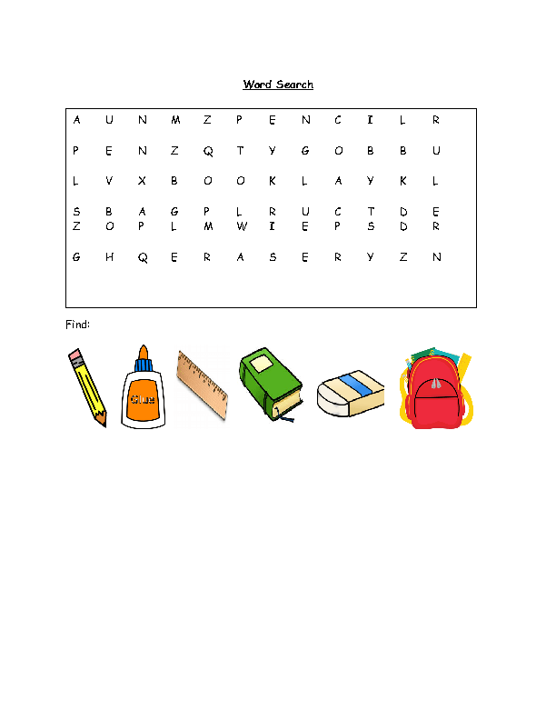 school-objects-word-search