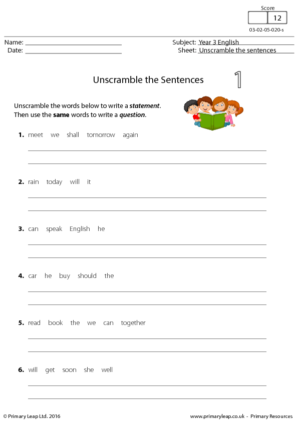 Unscramble Words To Make A Sentence Worksheets