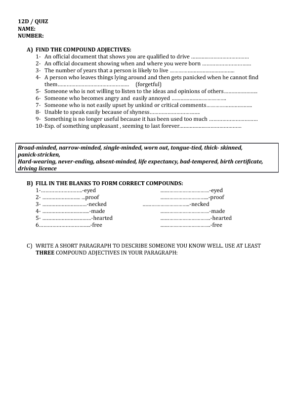 Compound Adjectives Quiz