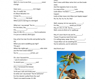 Song Worksheet: You're Welcome (Disney Moana)