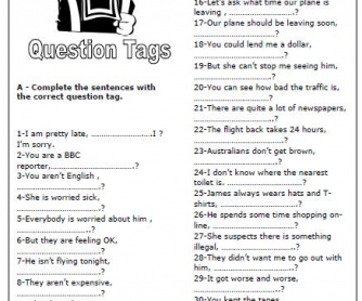 65 free tag questions worksheets