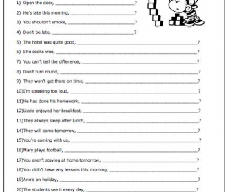 65 free tag questions worksheets
