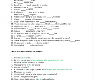 105 Free Indefinite Article Worksheets