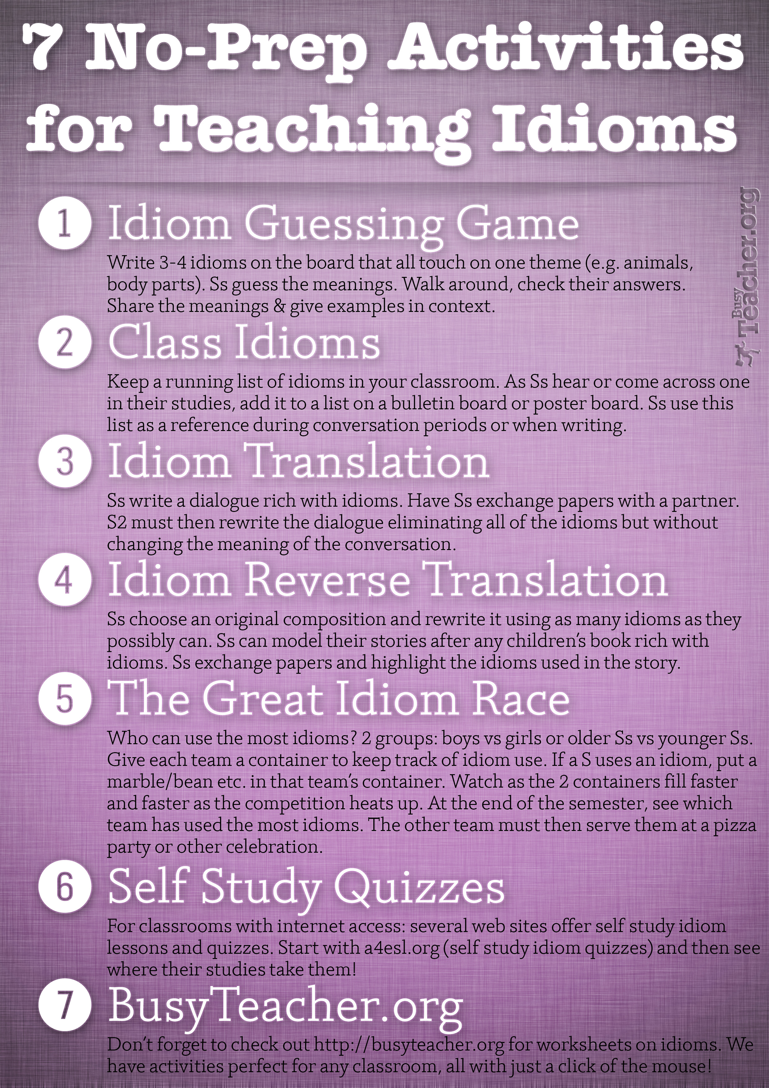 7 No-Prep Activities for Teaching Idioms Poster