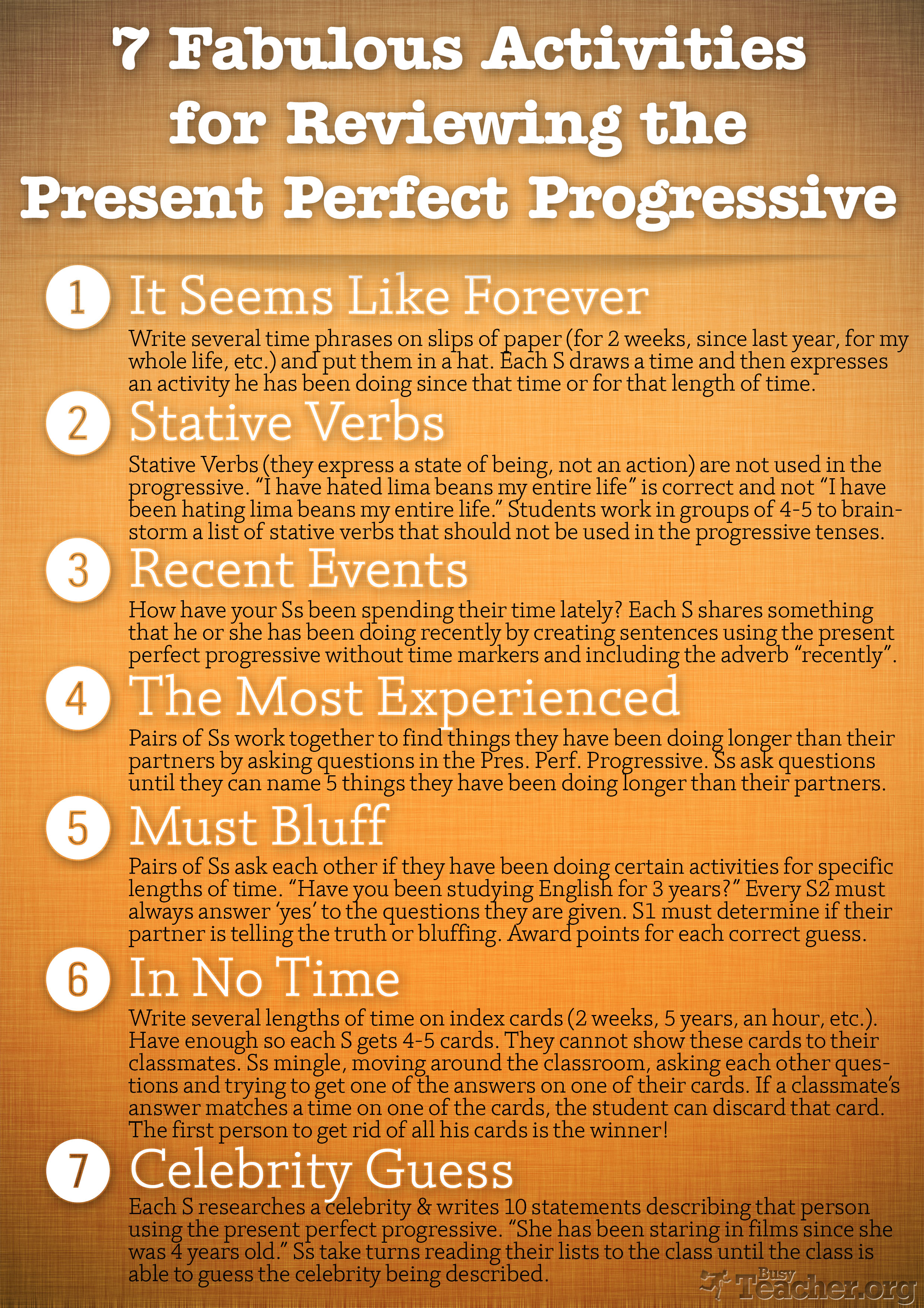Omkreds Diskriminere delikat 7 Fabulous Activities to Review the Present Perfect Progressive: Poster