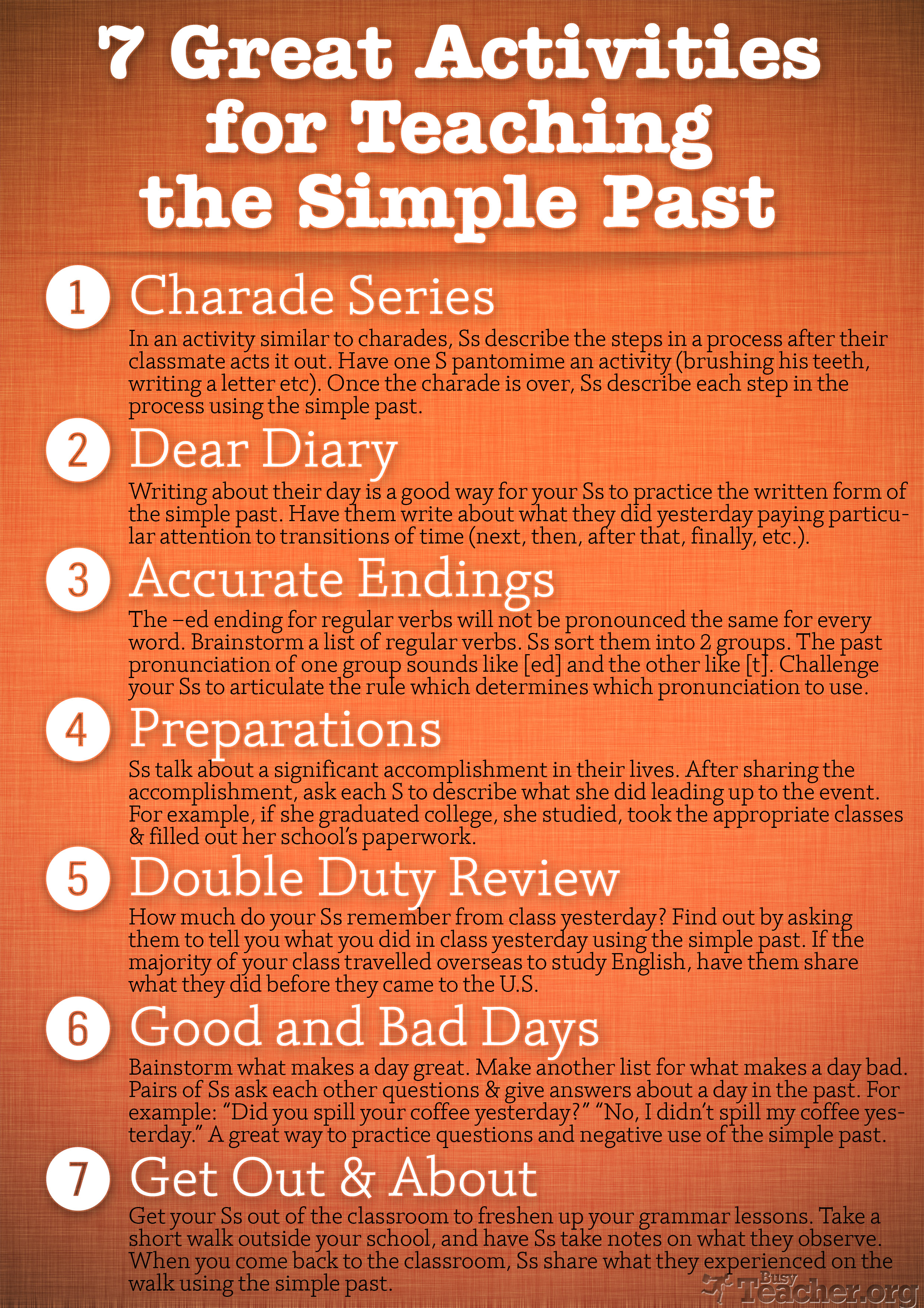 7 grade learn for english Teach Activities the Past: Simple Poster 7 to Great