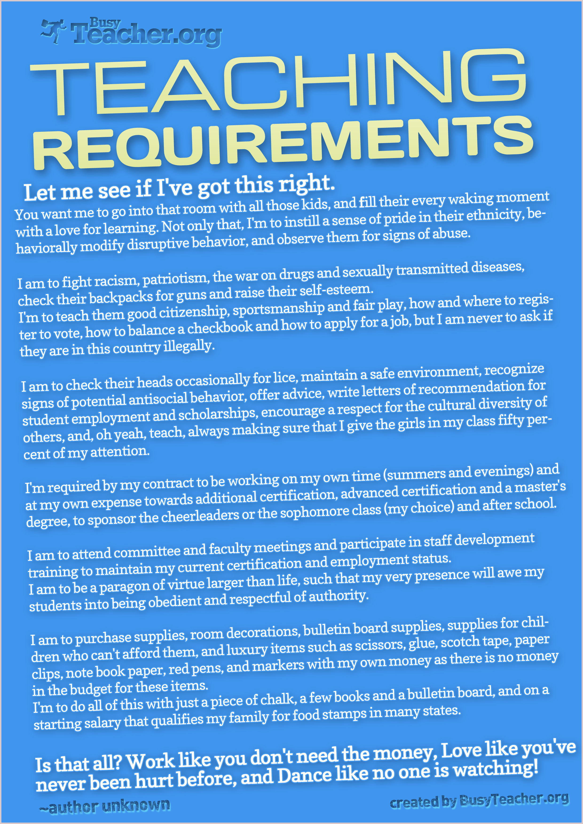 Teaching Requirements Let Me See If I ve Got This Right Poster