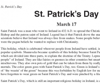 St Patrick Day: Printable Worksheet