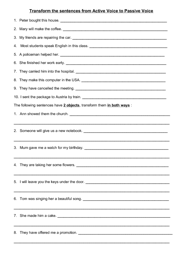 Active And Passive Voice Sentences Worksheet