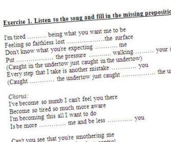 Song Worksheet: Numb by Linkin Park (WITH VIDEO)