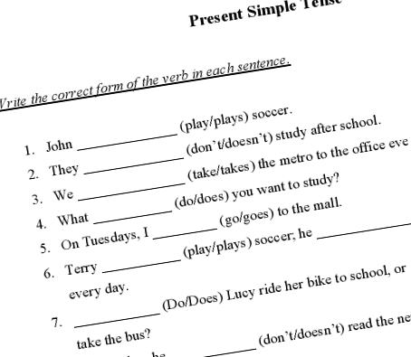 Present Simple Printable Worksheet