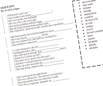 Skater Boy: Avril Lavigne Song Worksheet