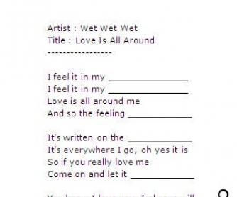 Song Worksheet: Love Is All Around by Wet Wet Wet (WITH VIDEO)