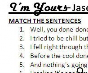 Song Worksheet: I'm Yours by Jason Mraz (WITH VIDEO)