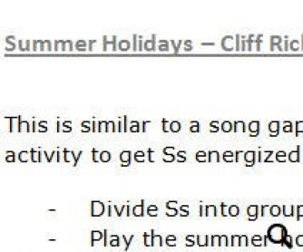 Song Worksheet: Summer Holidays by Cliff Richard (WITH VIDEO)