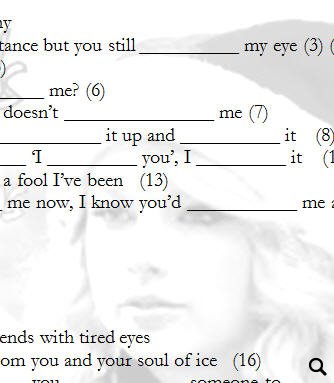 Song Worksheet Last Christmas By Taylor Swift