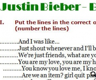 Song Worksheet: Baby by Justin Bieber