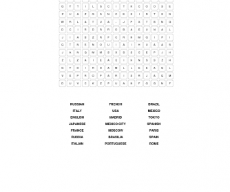 Countries, Capitals, Languages Word Search