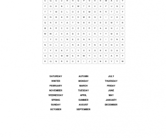 Days, Months, Seasons Word Search