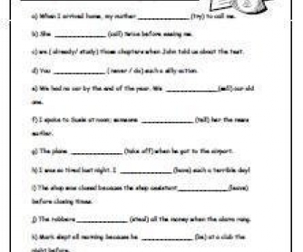 Past Perfect Tense Worksheet [UPDATED]